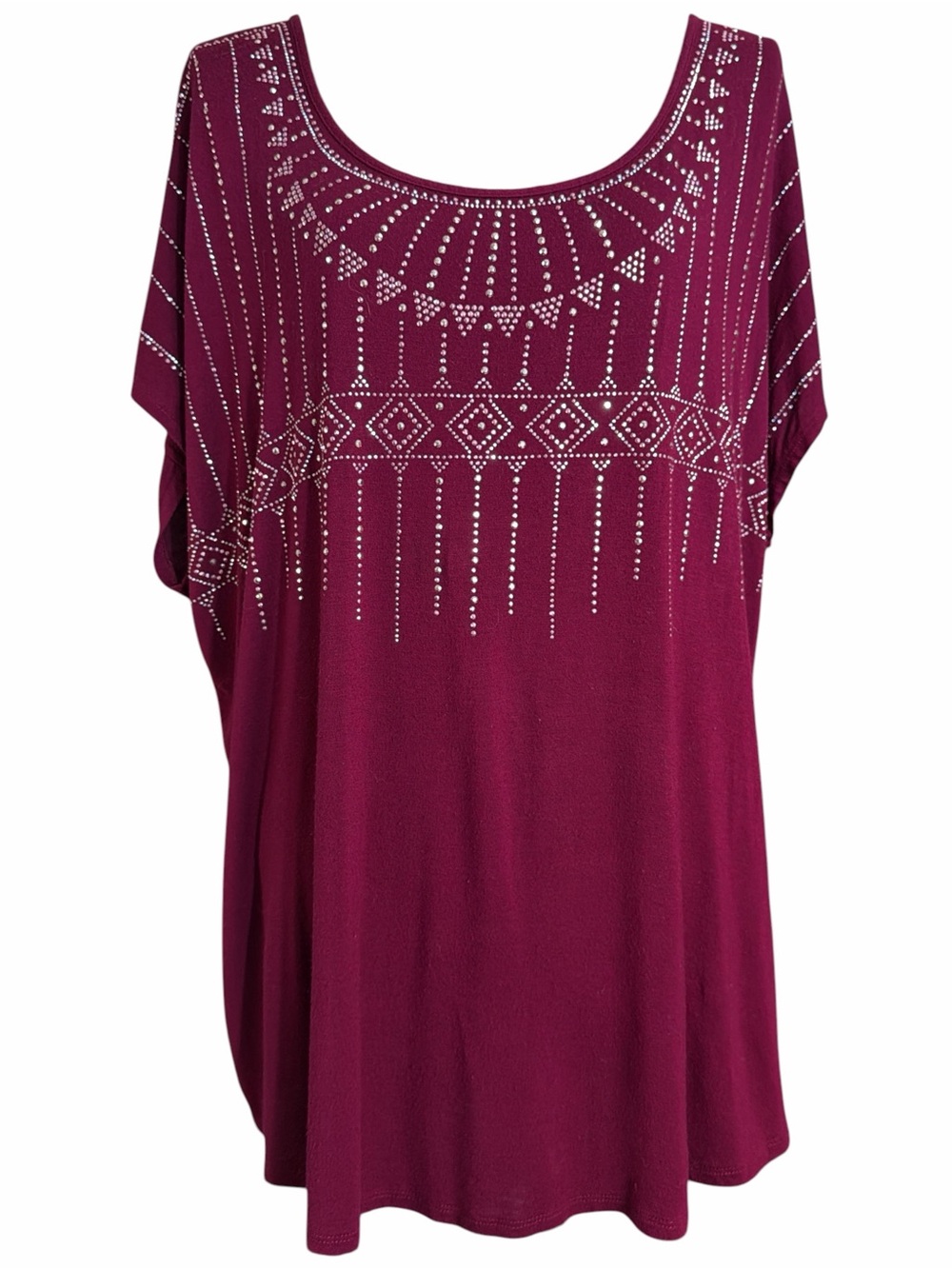 Tempted Hearts Deep Berry Rhinestone Tunic Top EC. Size 3X